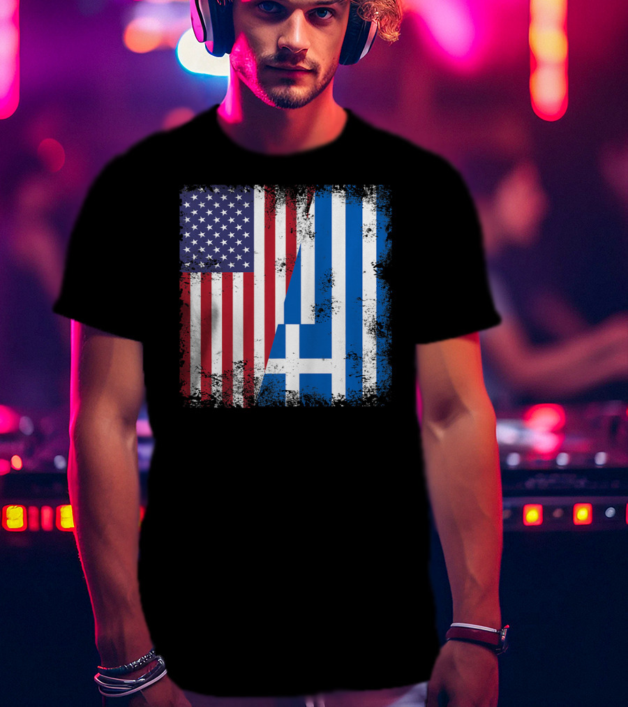 Half Greek Flag Vintage Greece U.S. Split Distressed American Greek Flags T-Shirt