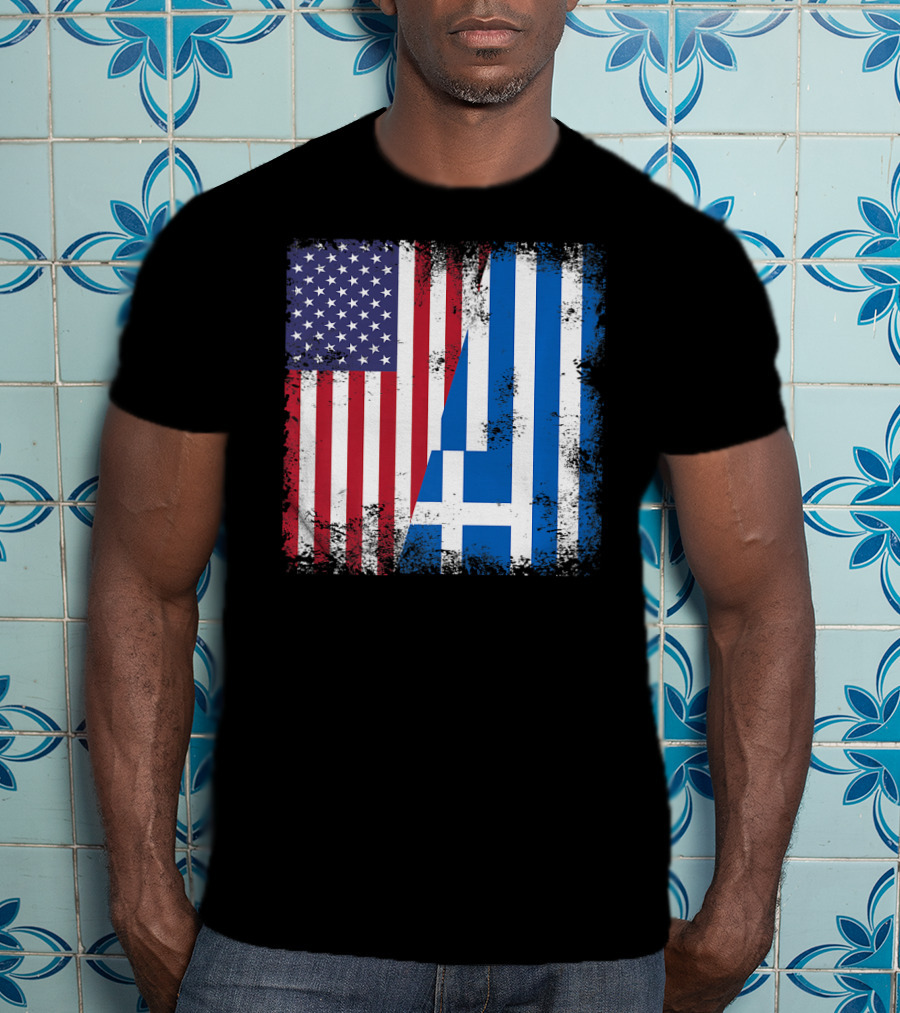Half Greek Flag Vintage Greece U.S. Split Distressed American Greek Flags T-Shirt