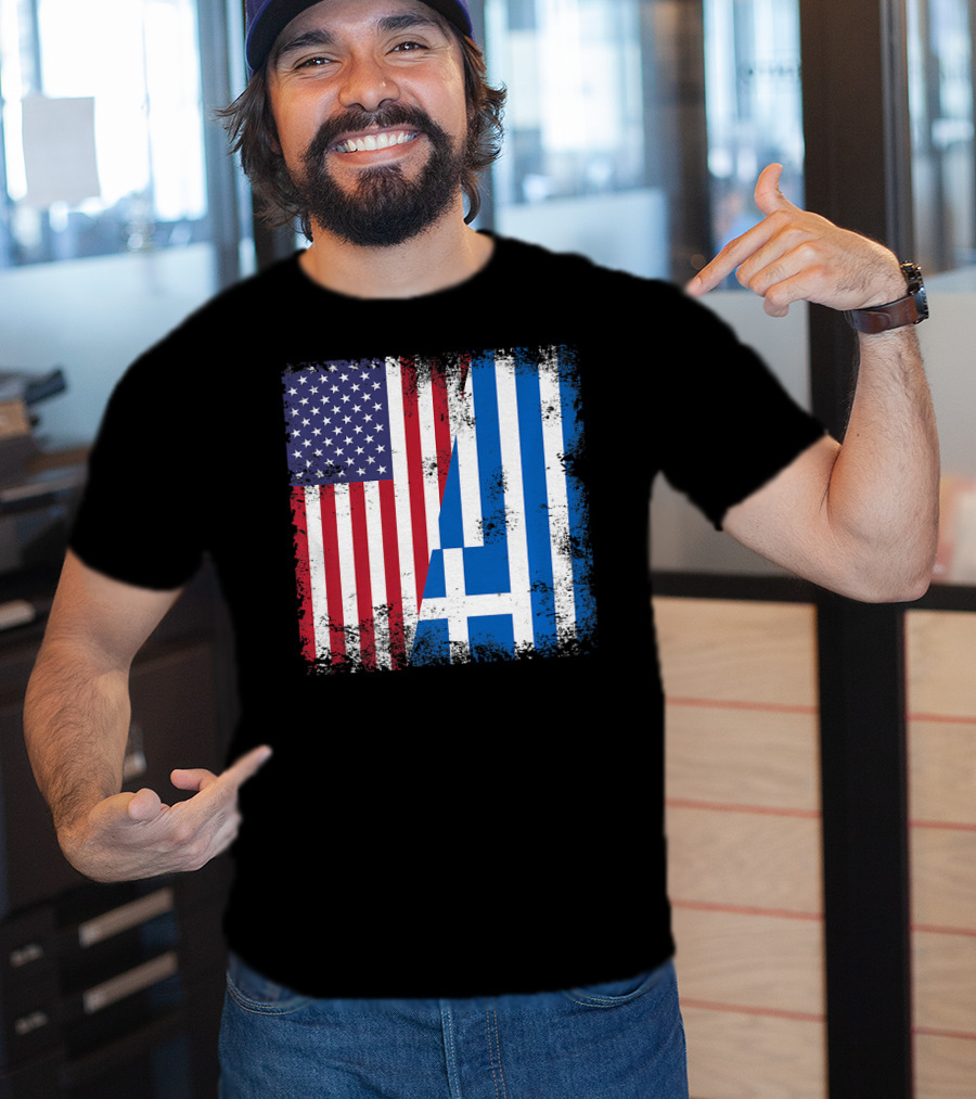 Half Greek Flag Vintage Greece U.S. Split Distressed American Greek Flags T-Shirt