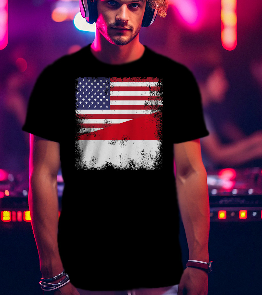 Half Indonesian Half American Flag Vintage Indo USA Fusion T-Shirt