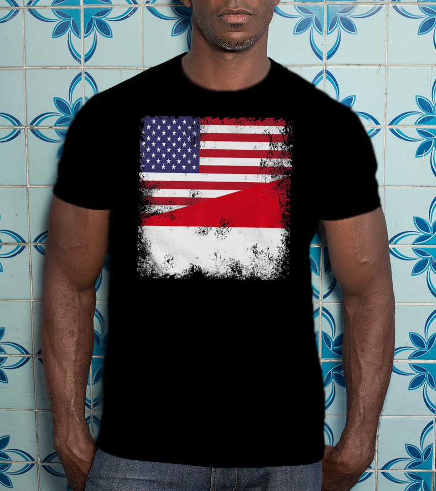 Half Indonesian Half American Flag Vintage Indo USA Fusion T-Shirt