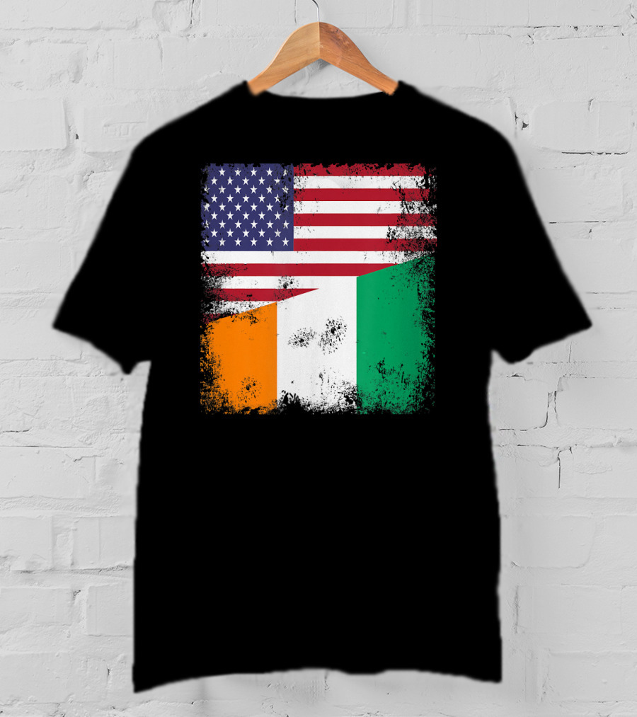 Half Ivorian Flag Vintage Cote D'I With Distressed USA Flag T-Shirt