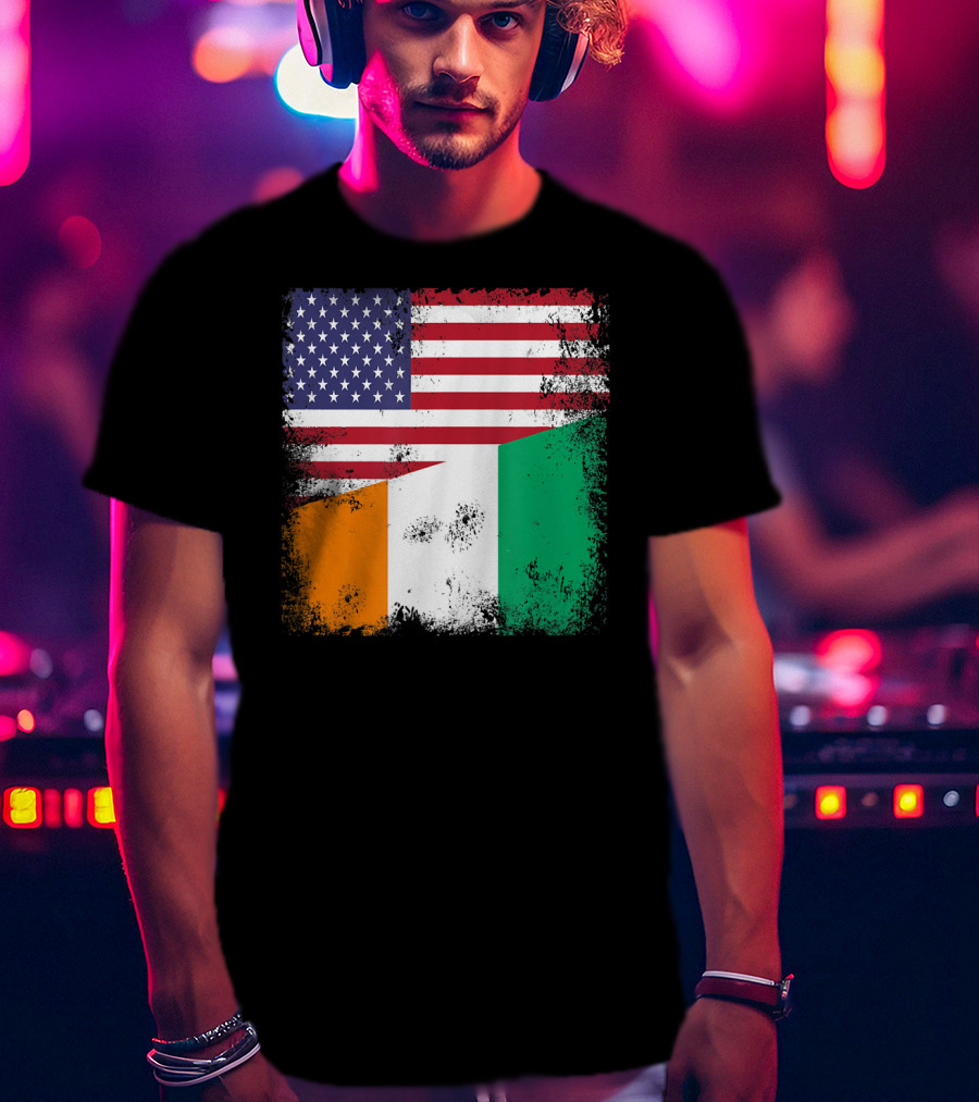 Half Ivorian Flag Vintage Cote D'I With Distressed USA Flag T-Shirt