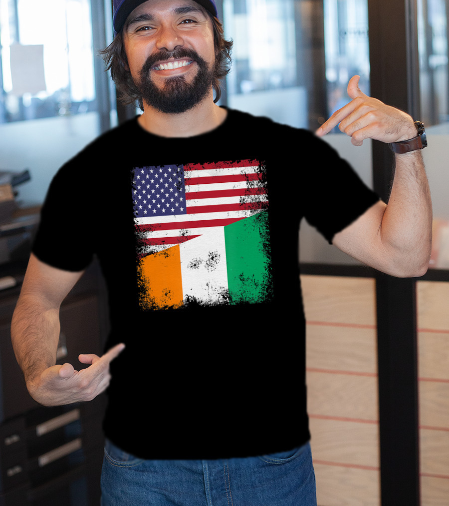 Half Ivorian Flag Vintage Cote D'I With Distressed USA Flag T-Shirt