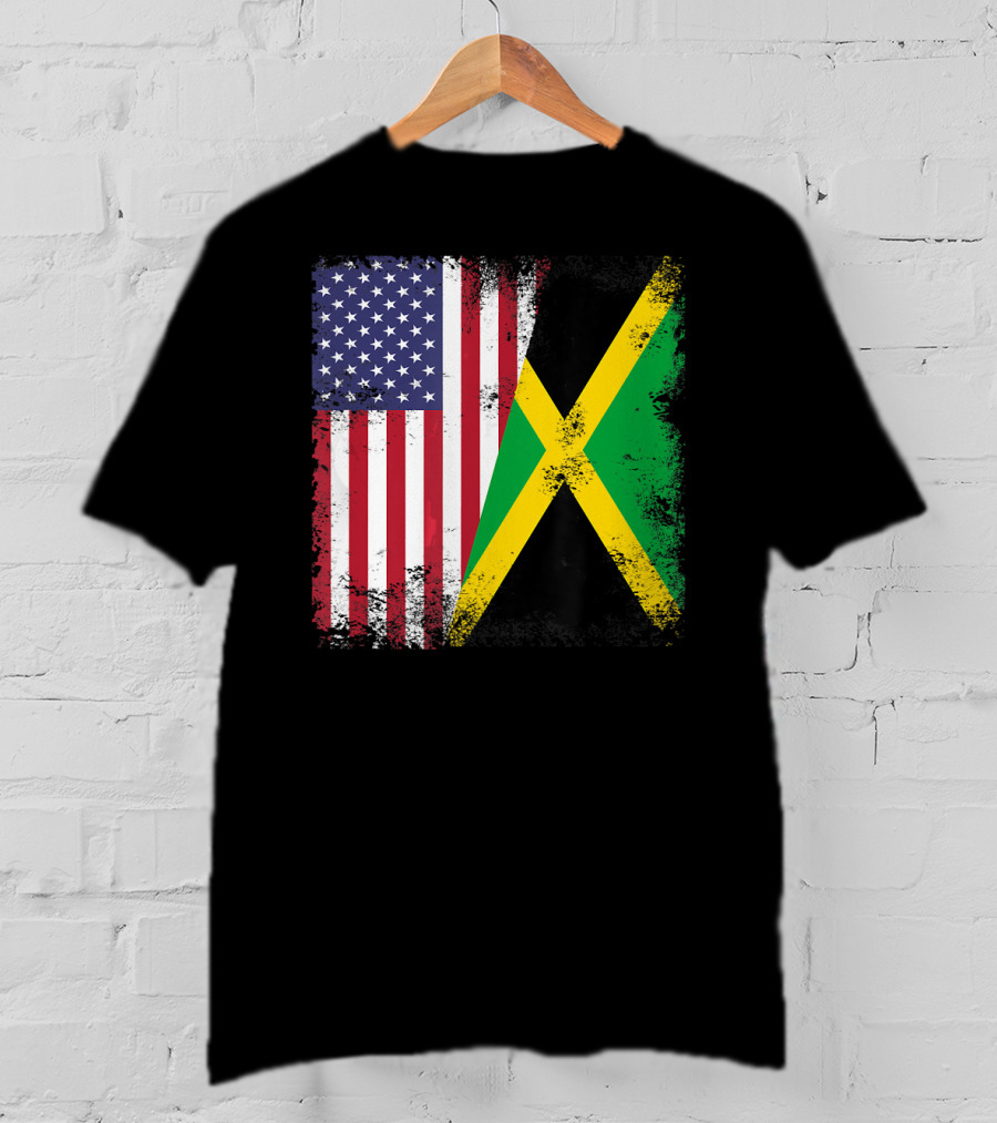 Half Jamaican Flag Vintage Jamaica U.S.A. Flag Overlay T-Shirt