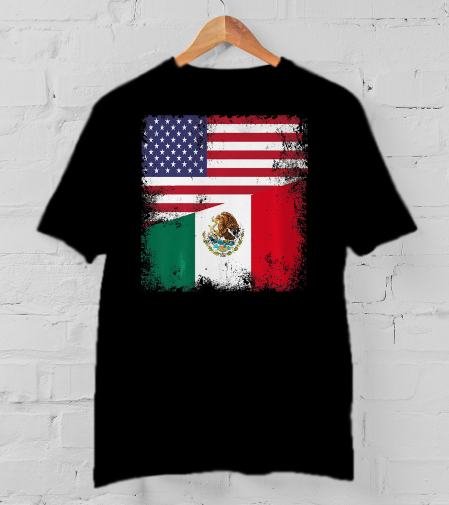 Half Mexican Flag Vintage Mexico U.S. American Flag Dual Heritage T-Shirt