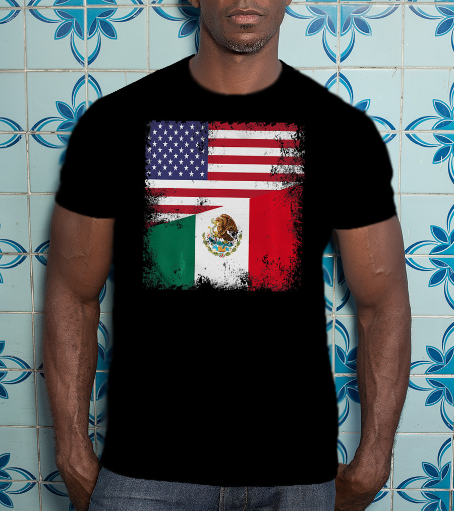 Half Mexican Flag Vintage Mexico U.S. American Flag Dual Heritage T-Shirt