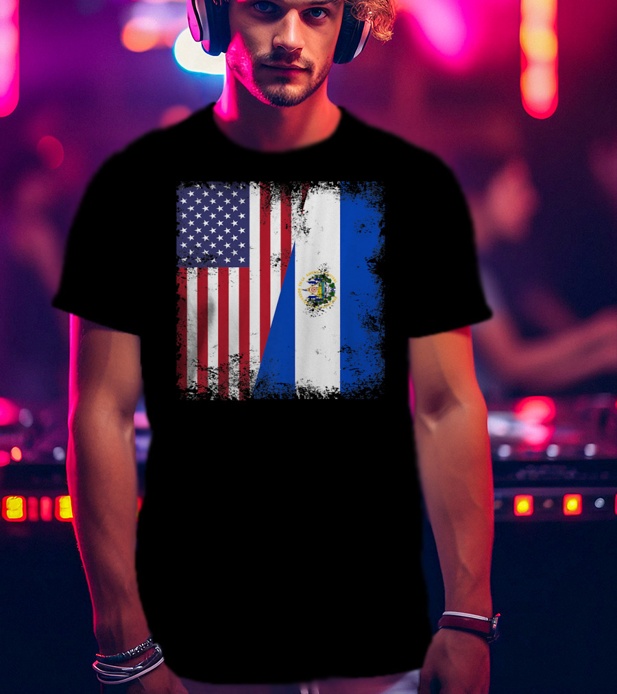 United States And Half Salvadoran Flag Vintage El Sal T-Shirt