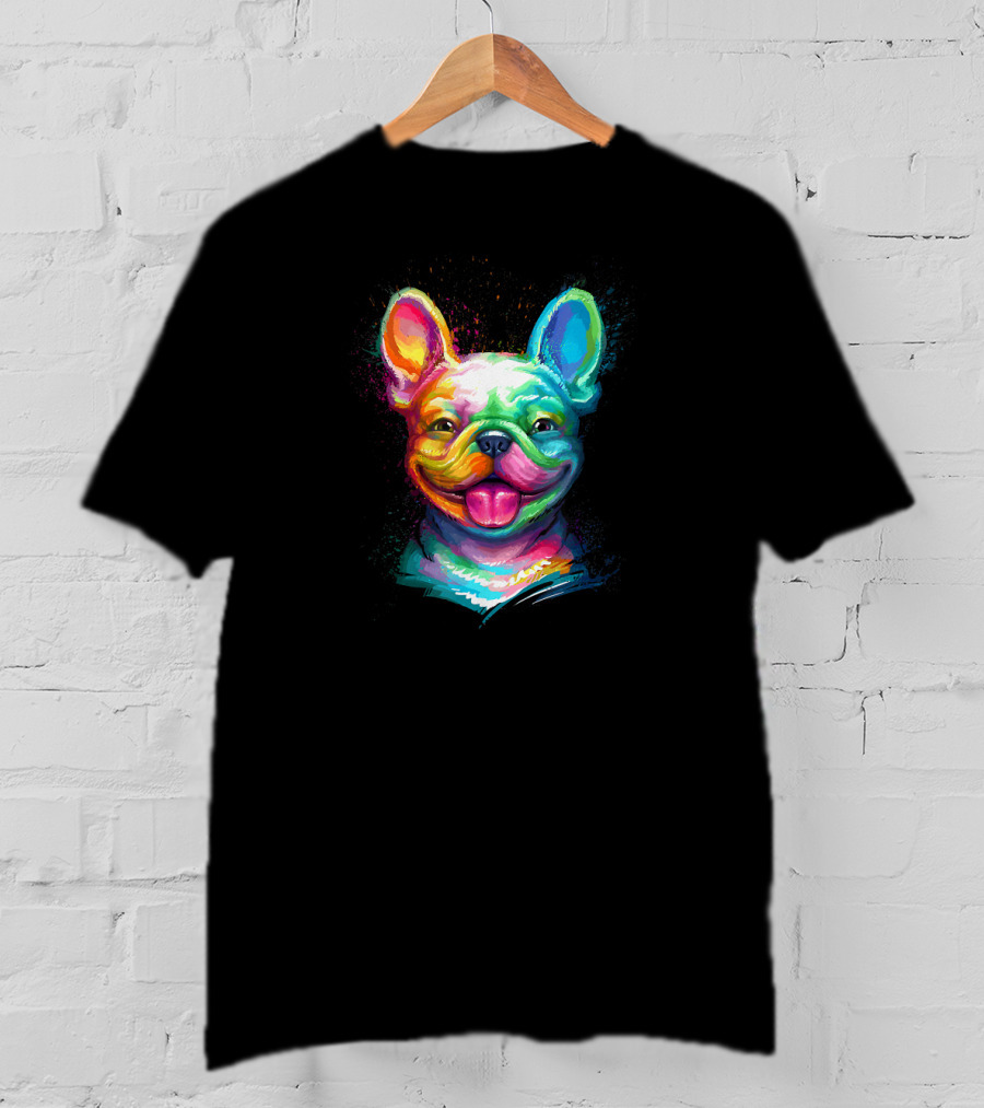 Colorful Happy French Bulldog Smiling Face T-Shirt