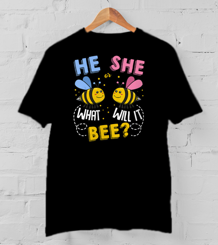 He She Or What Will It Bee Baby Party Gender Reveal Bees Blue And Pink T-Shirt