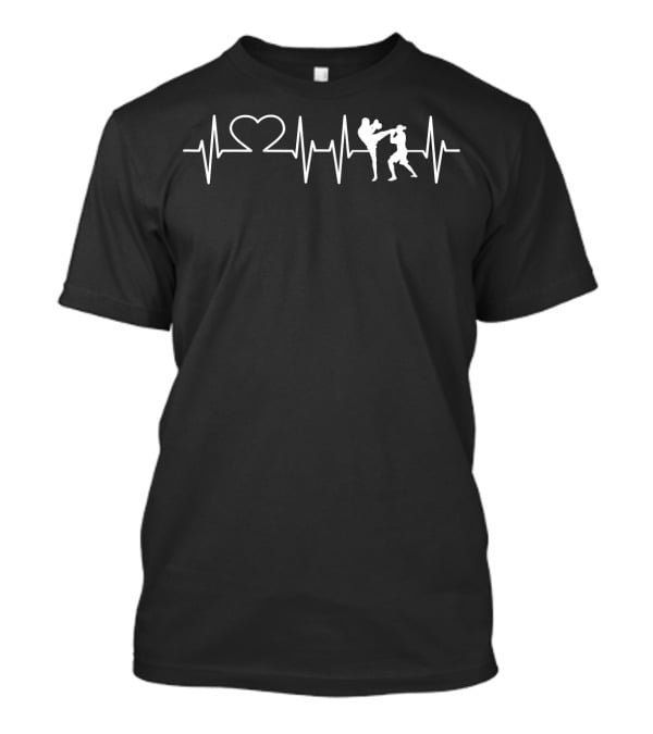 Heartbeat Kickboxing Kick Boxing Silhouette With Heartbeat Line T-Shirt