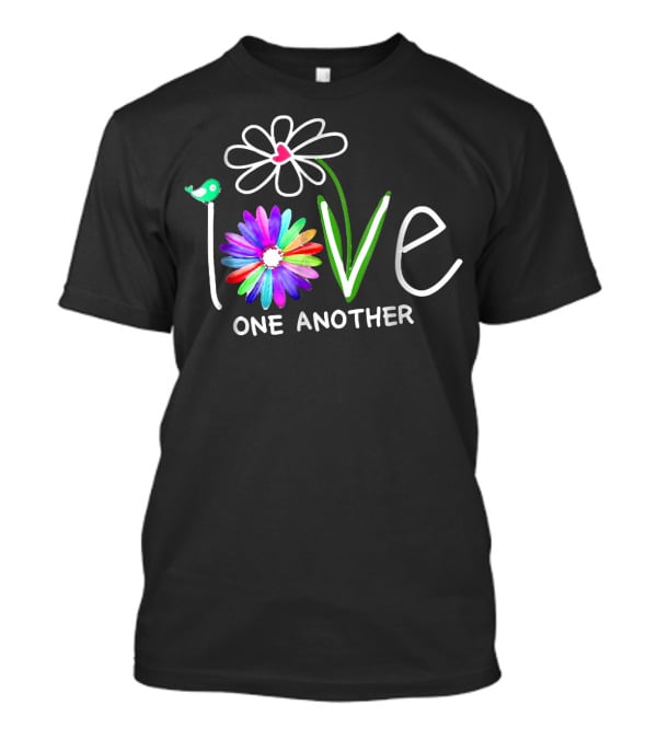 Hippie Daisy Flower Bird Love One Another Colorful Peaceful Message T-Shirt