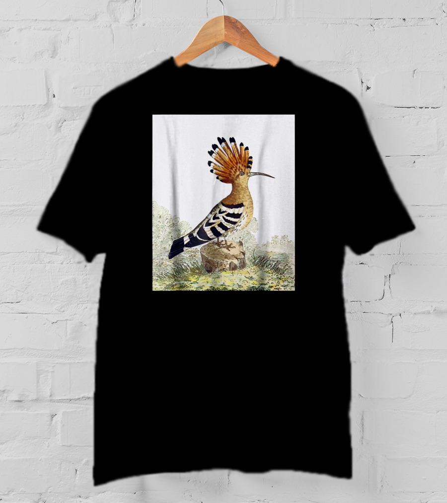 Hoopoe Bird Watercolor On Log Scenic Background T-Shirt