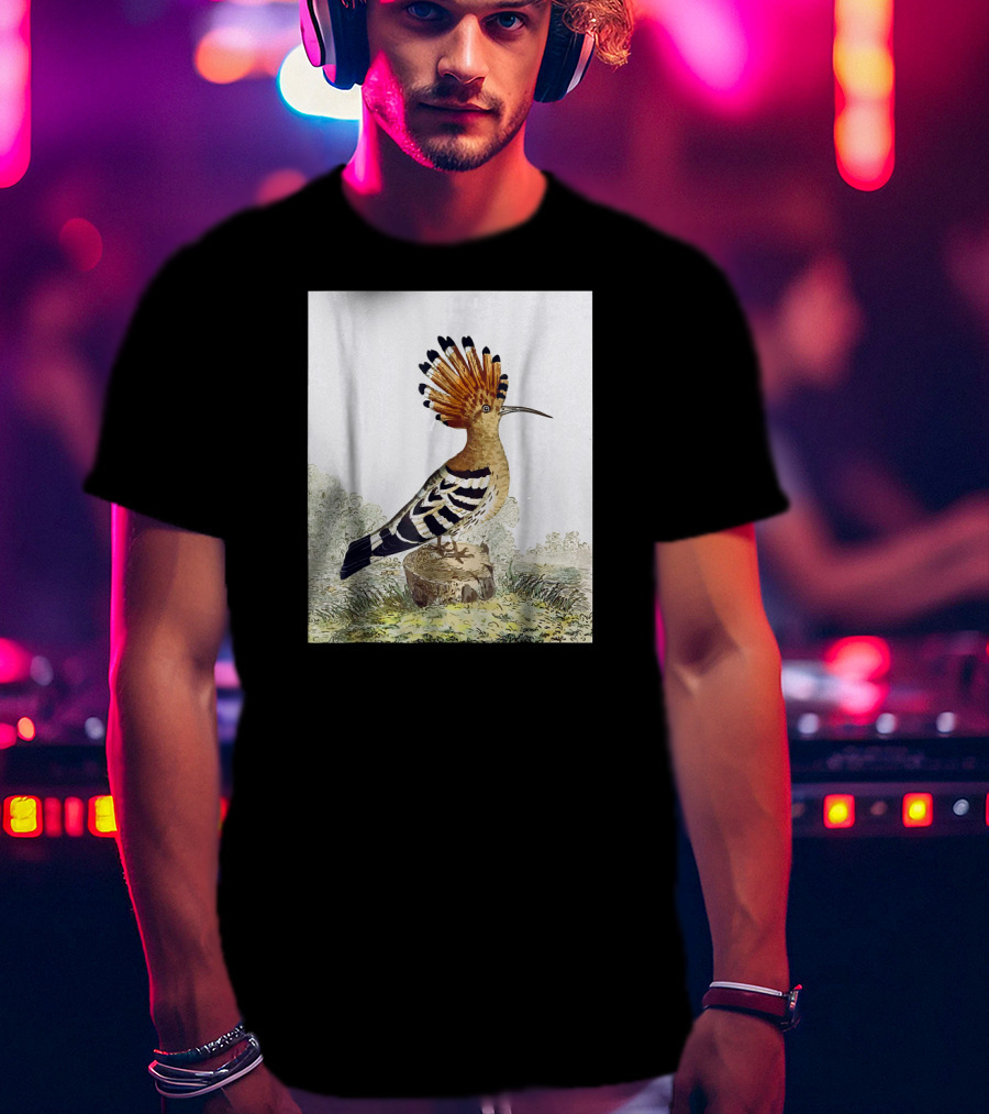 Hoopoe Bird Watercolor On Log Scenic Background T-Shirt