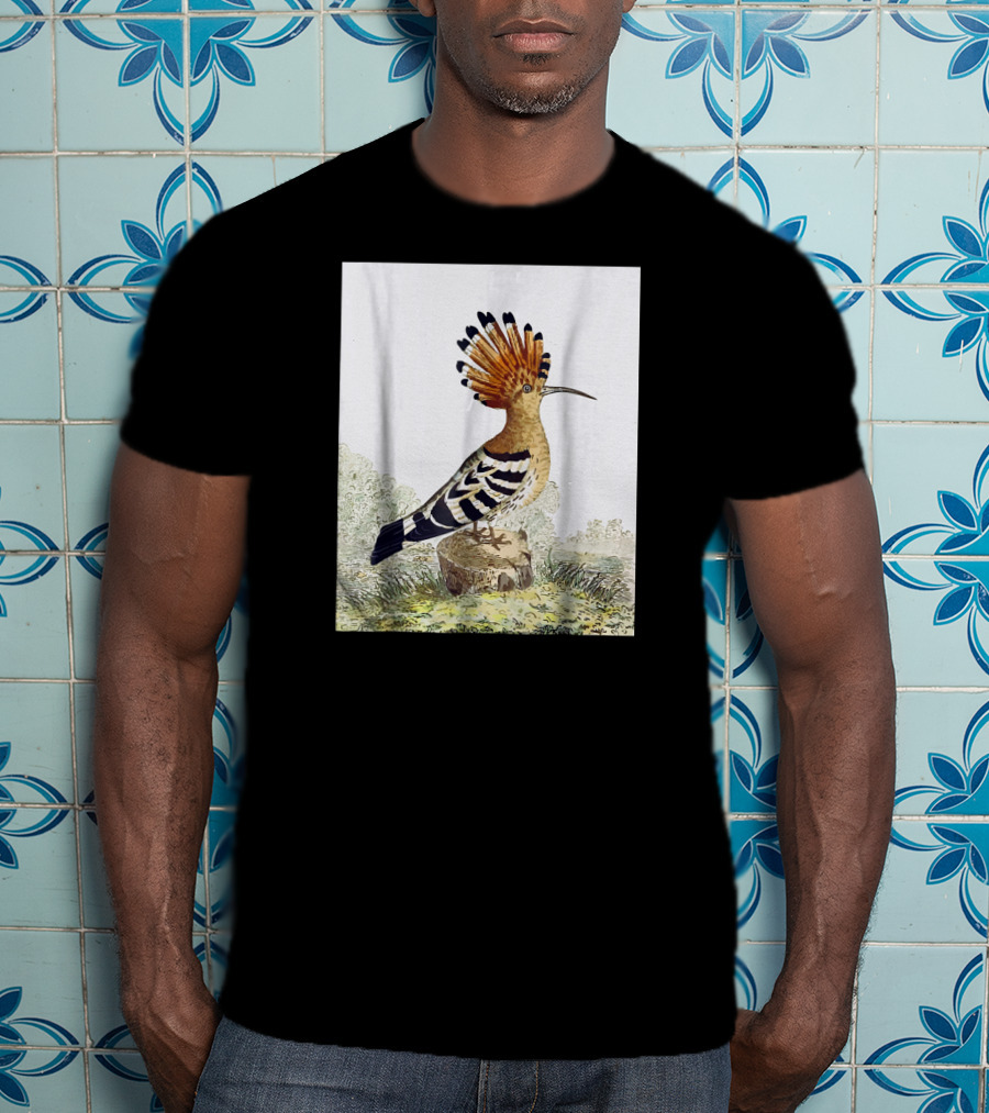 Hoopoe Bird Watercolor On Log Scenic Background T-Shirt