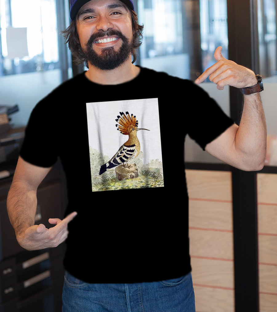 Hoopoe Bird Watercolor On Log Scenic Background T-Shirt