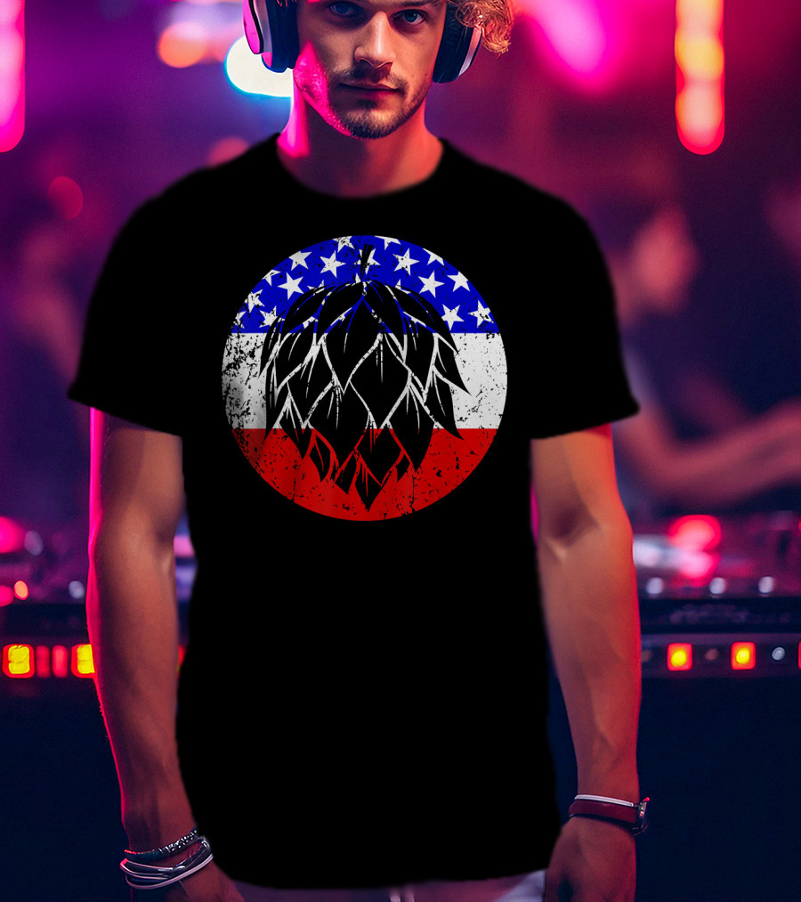 Hops Style Craft Beer American Flag Circle T-Shirt