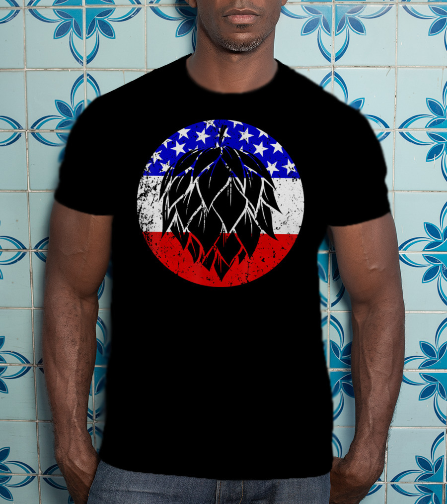 Hops Style Craft Beer American Flag Circle T-Shirt