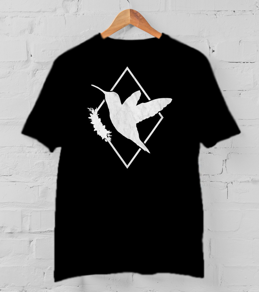 Humming Bird I Spirit Animal White Silhouette On Geometric T-Shirt