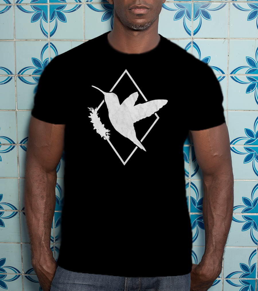 Humming Bird I Spirit Animal White Silhouette On Geometric T-Shirt