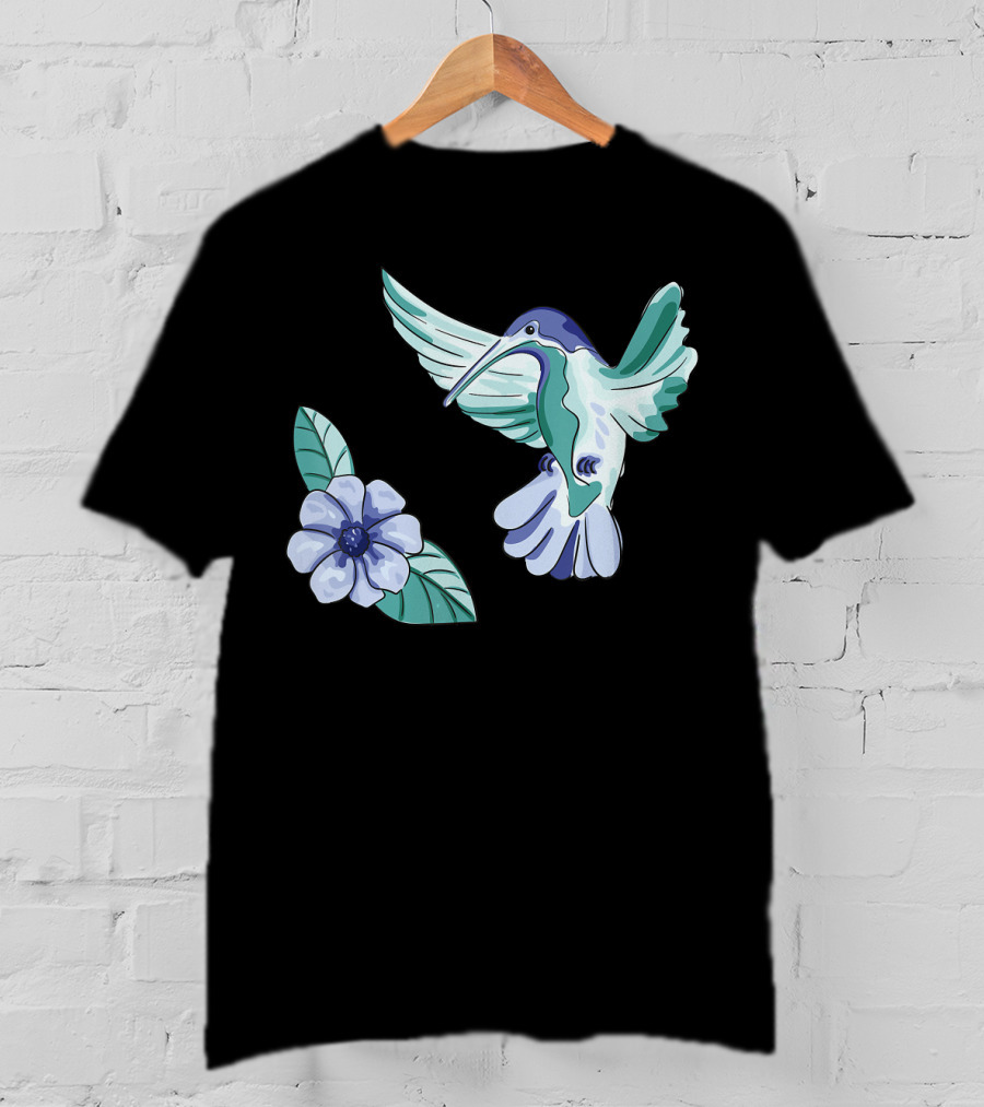 Humming Bird Flower Watercolor Aquarell Co T-Shirt