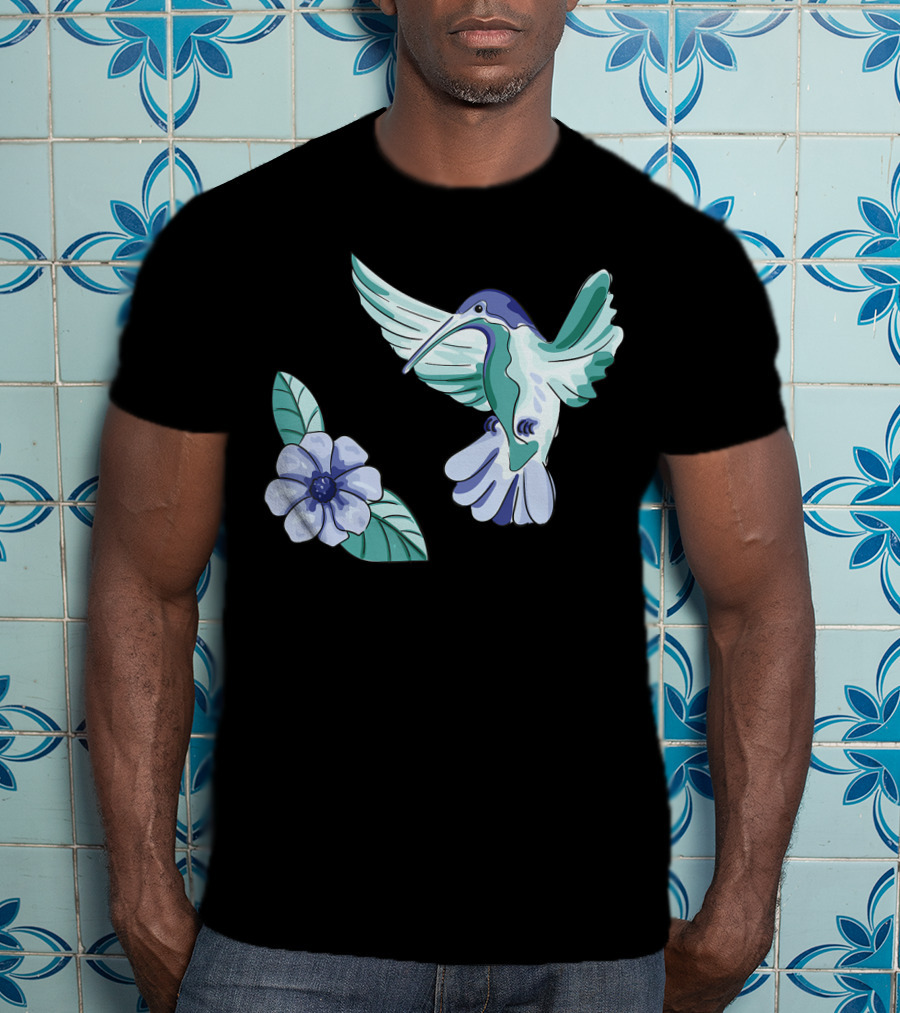 Humming Bird Flower Watercolor Aquarell Co T-Shirt