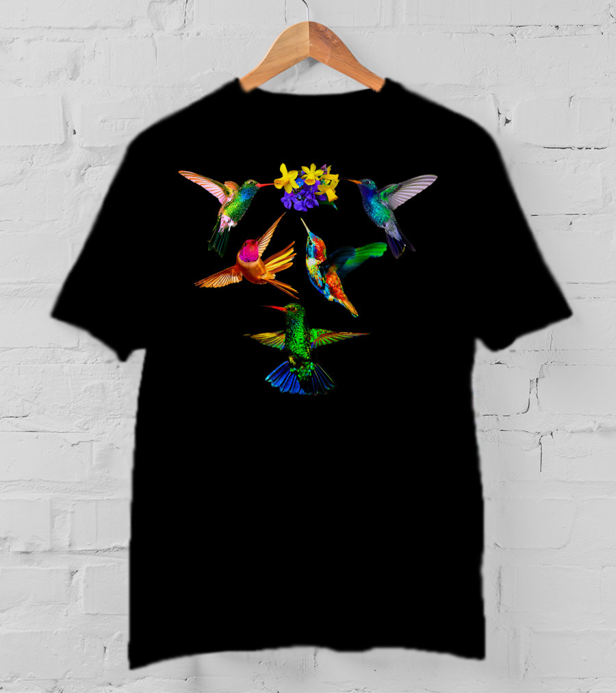 Hummingbird Lovers Colorful Birds With Flowers T-Shirt