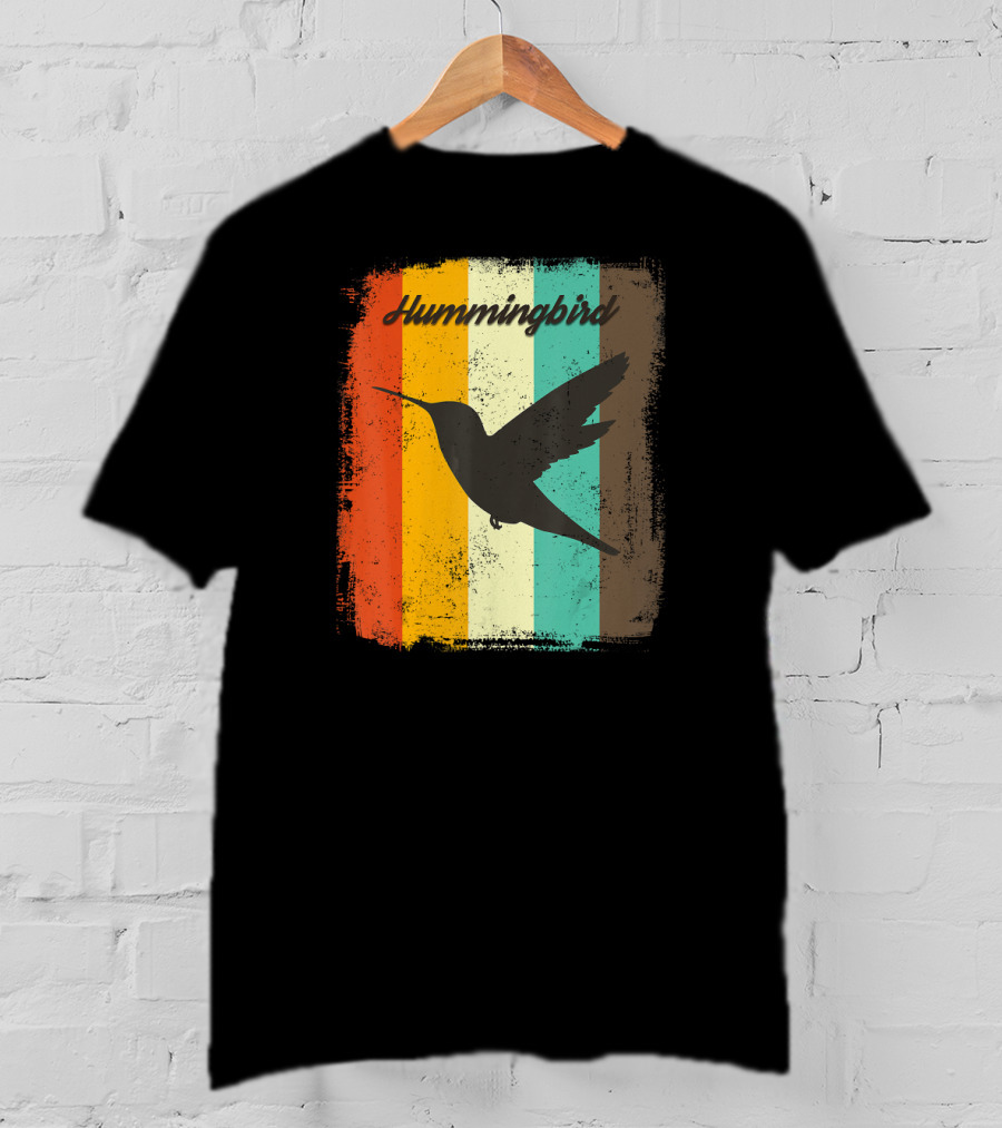 70s Vintage Hummingbird Silhouette Retro Stripes T-Shirt