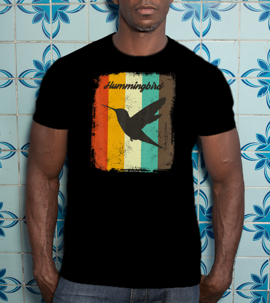 70s Vintage Hummingbird Silhouette Retro Stripes T-Shirt