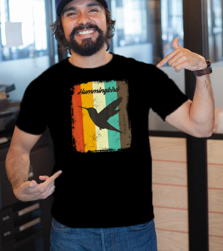 70s Vintage Hummingbird Silhouette Retro Stripes T-Shirt
