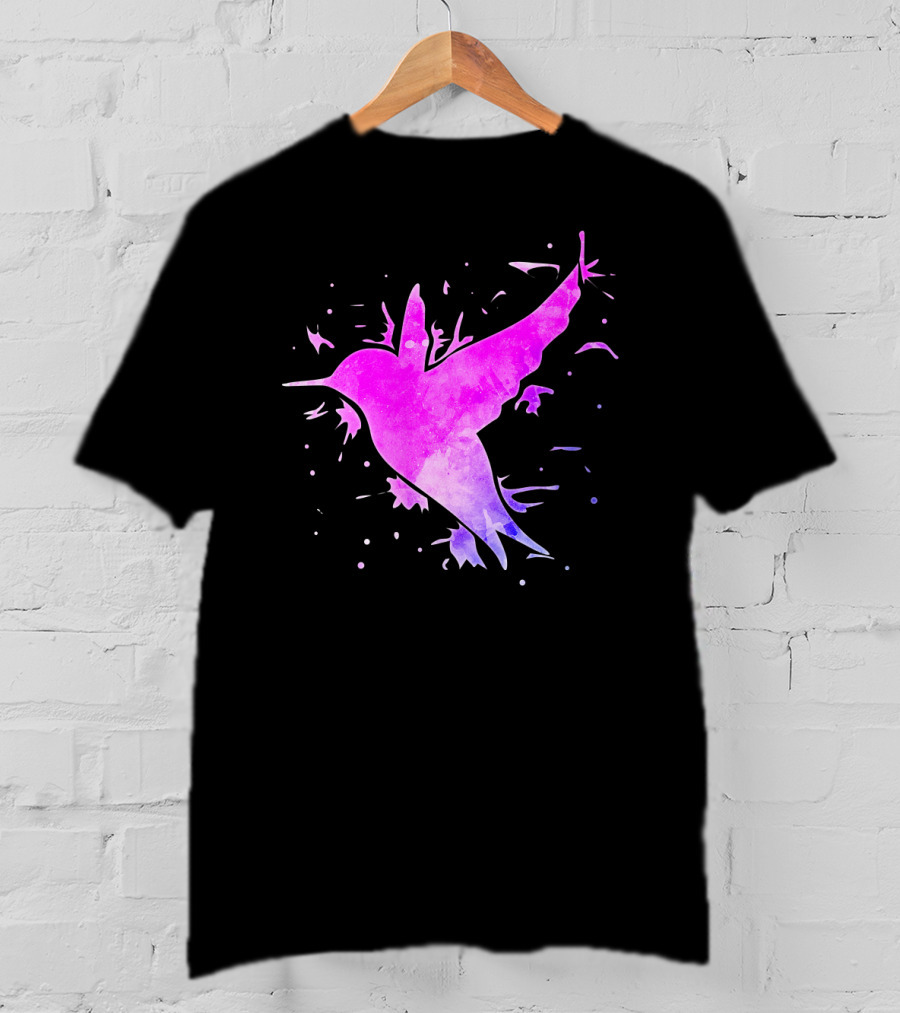 Hummingbird Watercolor Bird Ing In Flight Abstract T-Shirt
