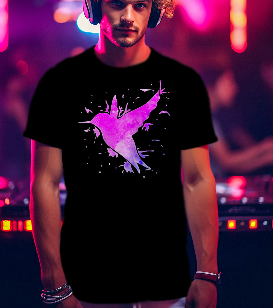 Hummingbird Watercolor Bird Ing In Flight Abstract T-Shirt