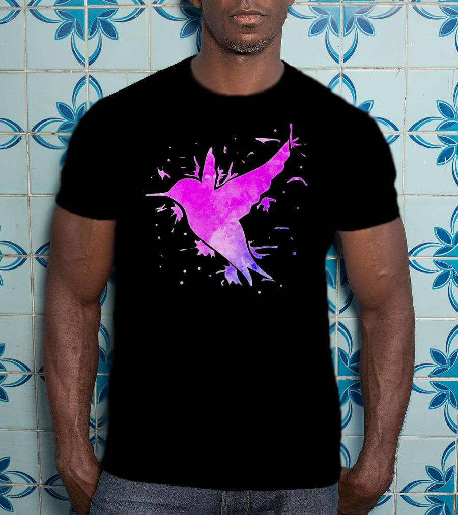 Hummingbird Watercolor Bird Ing In Flight Abstract T-Shirt