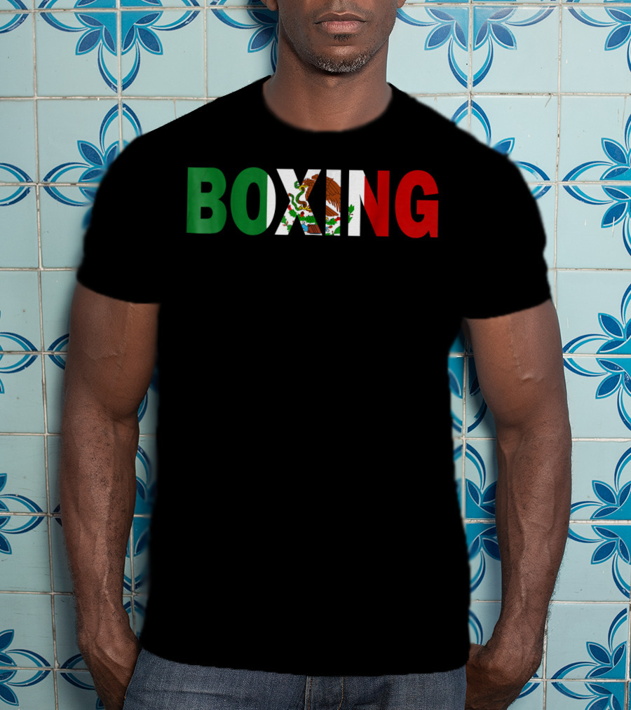 Boxing Mexican Flag Eagle Emblem T-Shirt