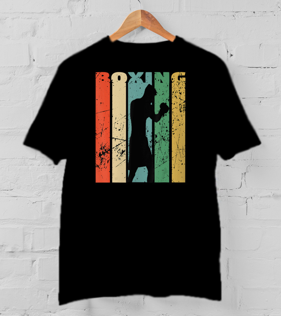 Boxing Vintage Distressed Silhouette Retro Stripes T-Shirt