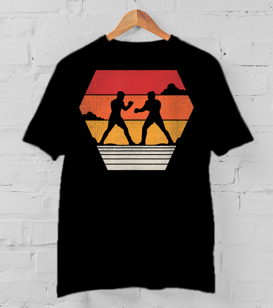 Boxing Vintage 80s Style Sunset Silhouette Retro Boxing Match T-Shirt