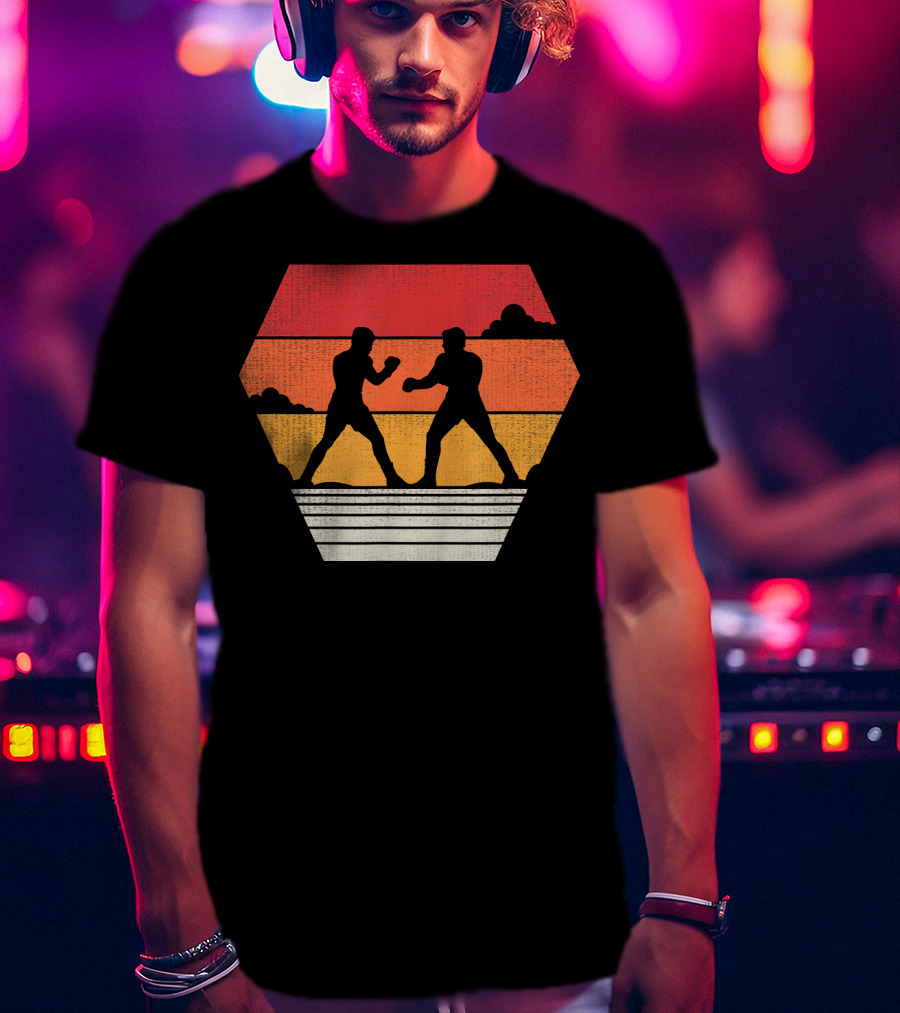 Boxing Vintage 80s Style Sunset Silhouette Retro Boxing Match T-Shirt