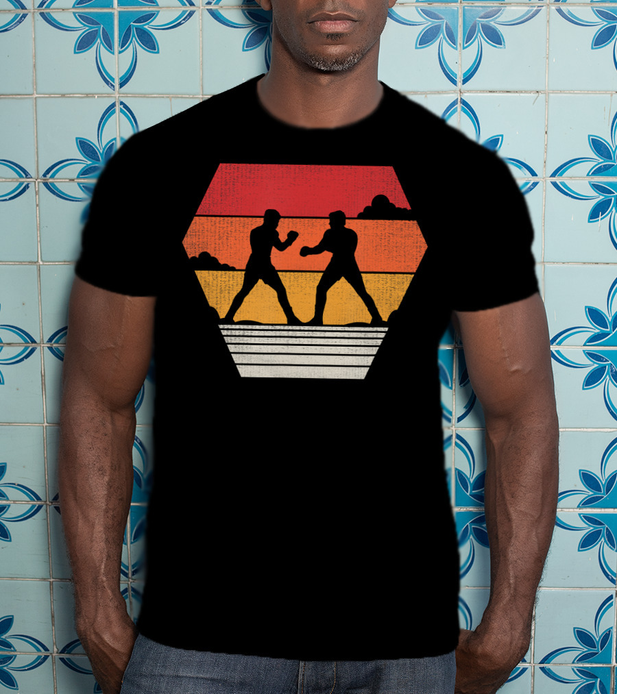 Boxing Vintage 80s Style Sunset Silhouette Retro Boxing Match T-Shirt