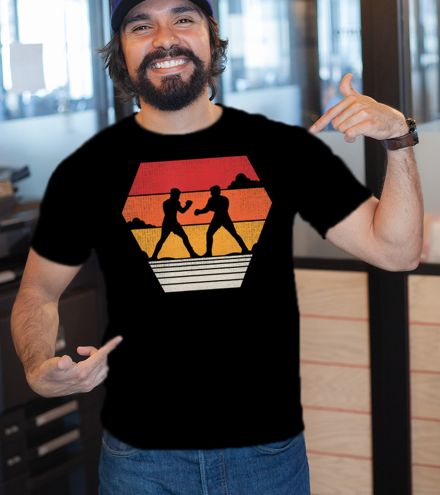 Boxing Vintage 80s Style Sunset Silhouette Retro Boxing Match T-Shirt