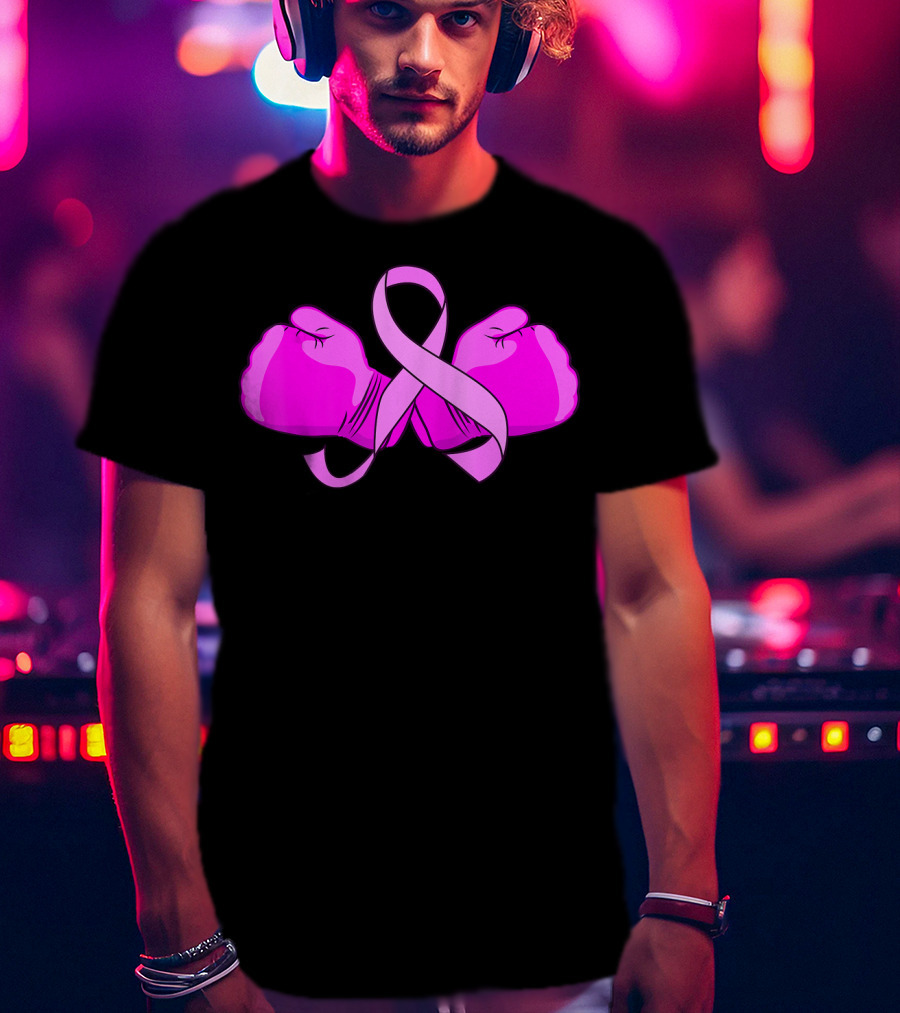 Breast Cancer Awareness Pink Ribbon Boxing Glove Fighter T-Shirt