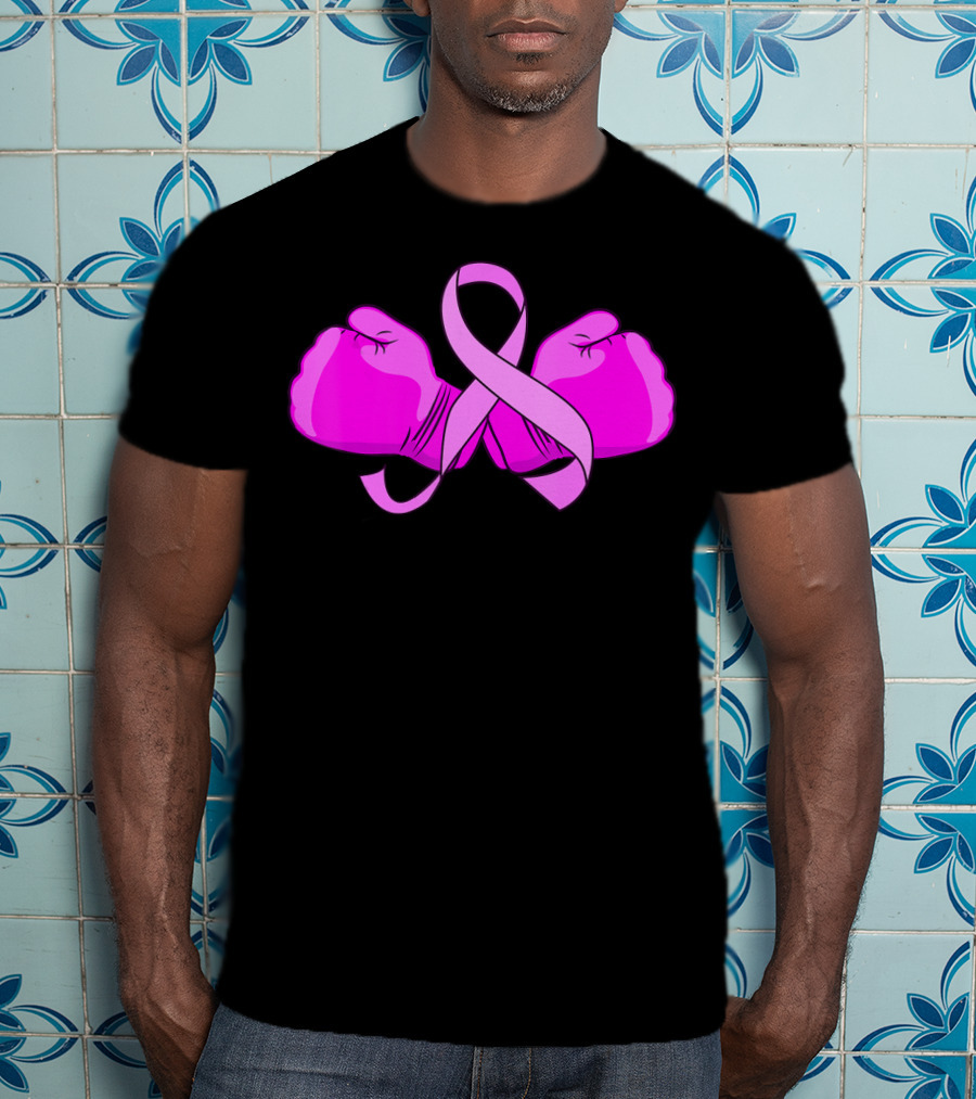 Breast Cancer Awareness Pink Ribbon Boxing Glove Fighter T-Shirt