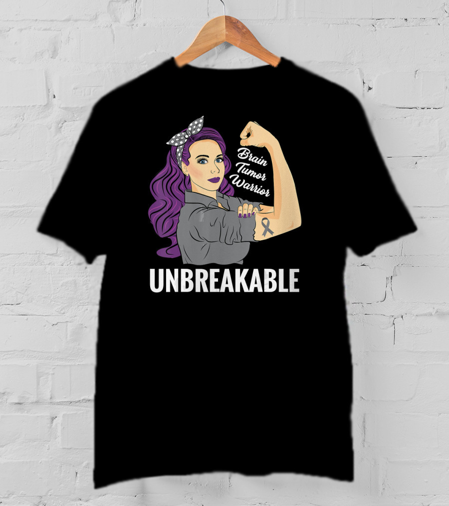Brain Tumor Warrior Unbreakable Vintage Rosie The Riveter T-Shirt