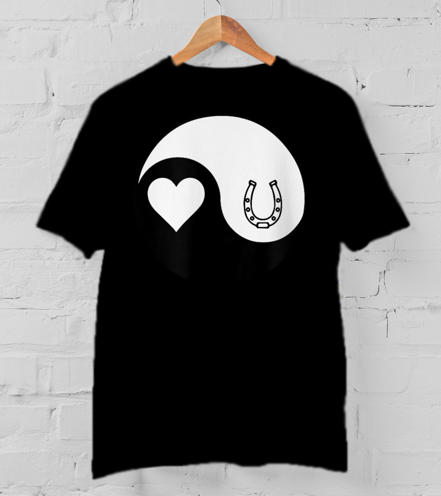 Yin Yang Heart Horseshoe Buddhism Equestrian Rider Equine T-Shirt