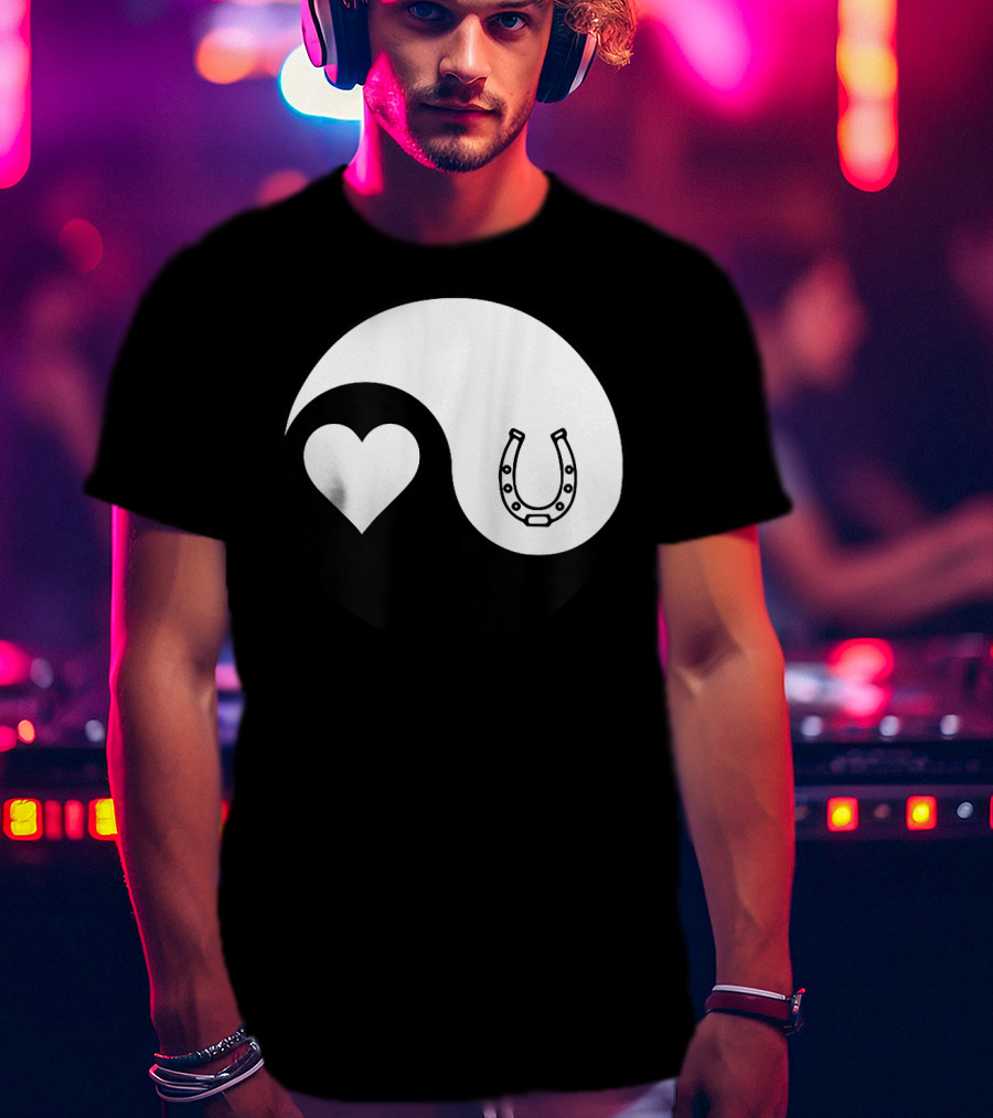 Yin Yang Heart Horseshoe Buddhism Equestrian Rider Equine T-Shirt