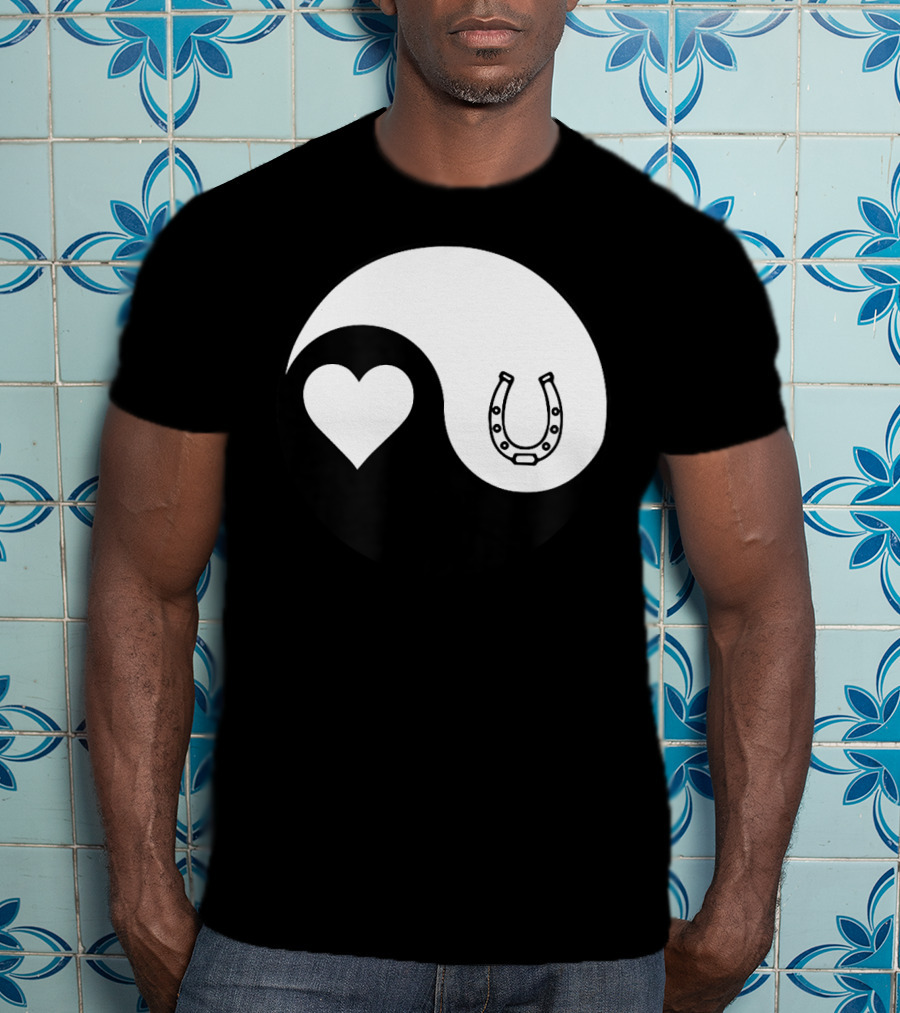 Yin Yang Heart Horseshoe Buddhism Equestrian Rider Equine T-Shirt