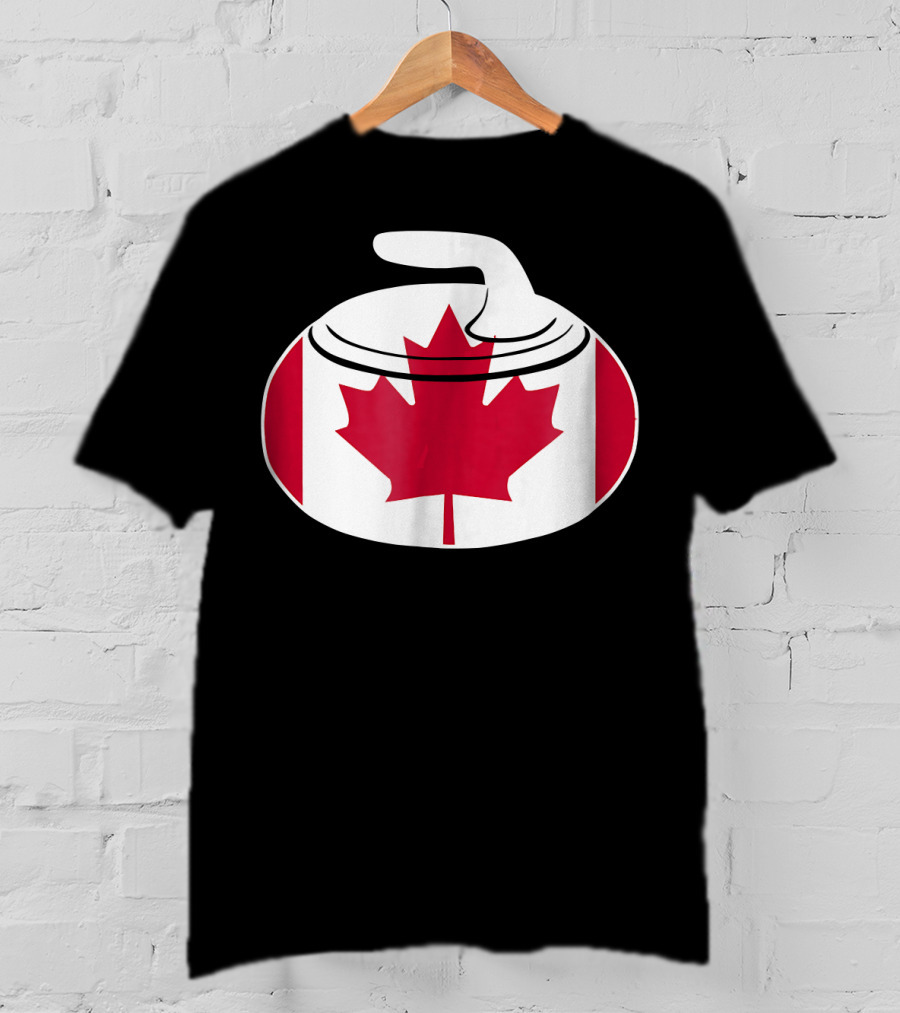Canadian Curling Rock With Canada Flag Maple Leaf T-Shirt