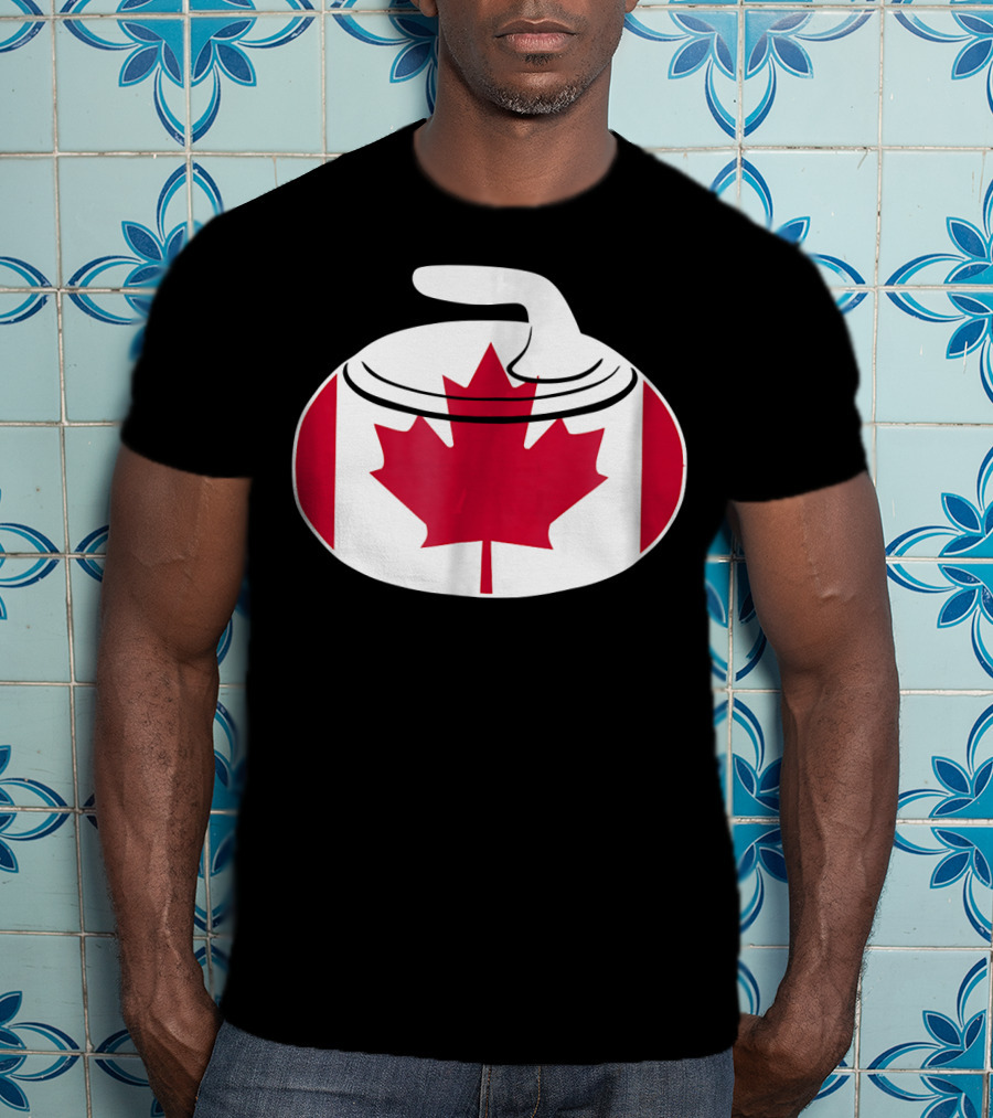 Canadian Curling Rock With Canada Flag Maple Leaf T-Shirt
