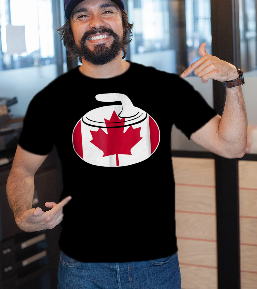 Canadian Curling Rock With Canada Flag Maple Leaf T-Shirt