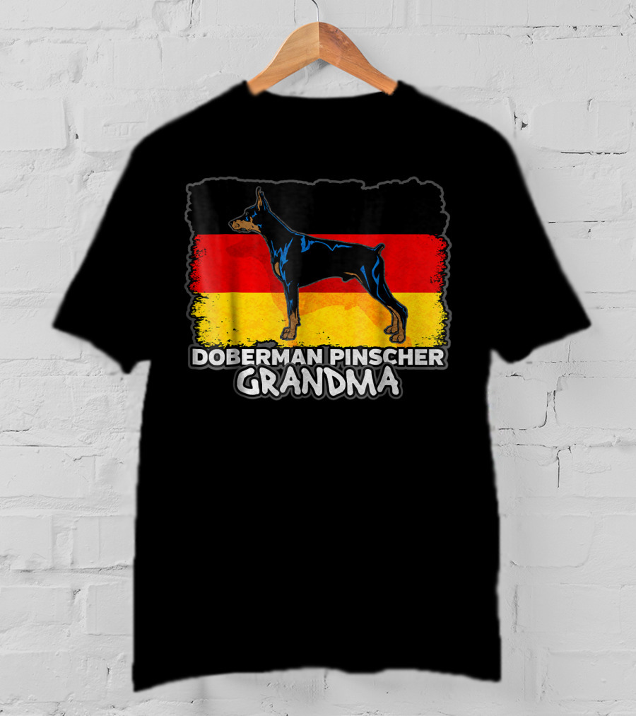 Doberman Pinscher Grandma With German Flag Background T-Shirt