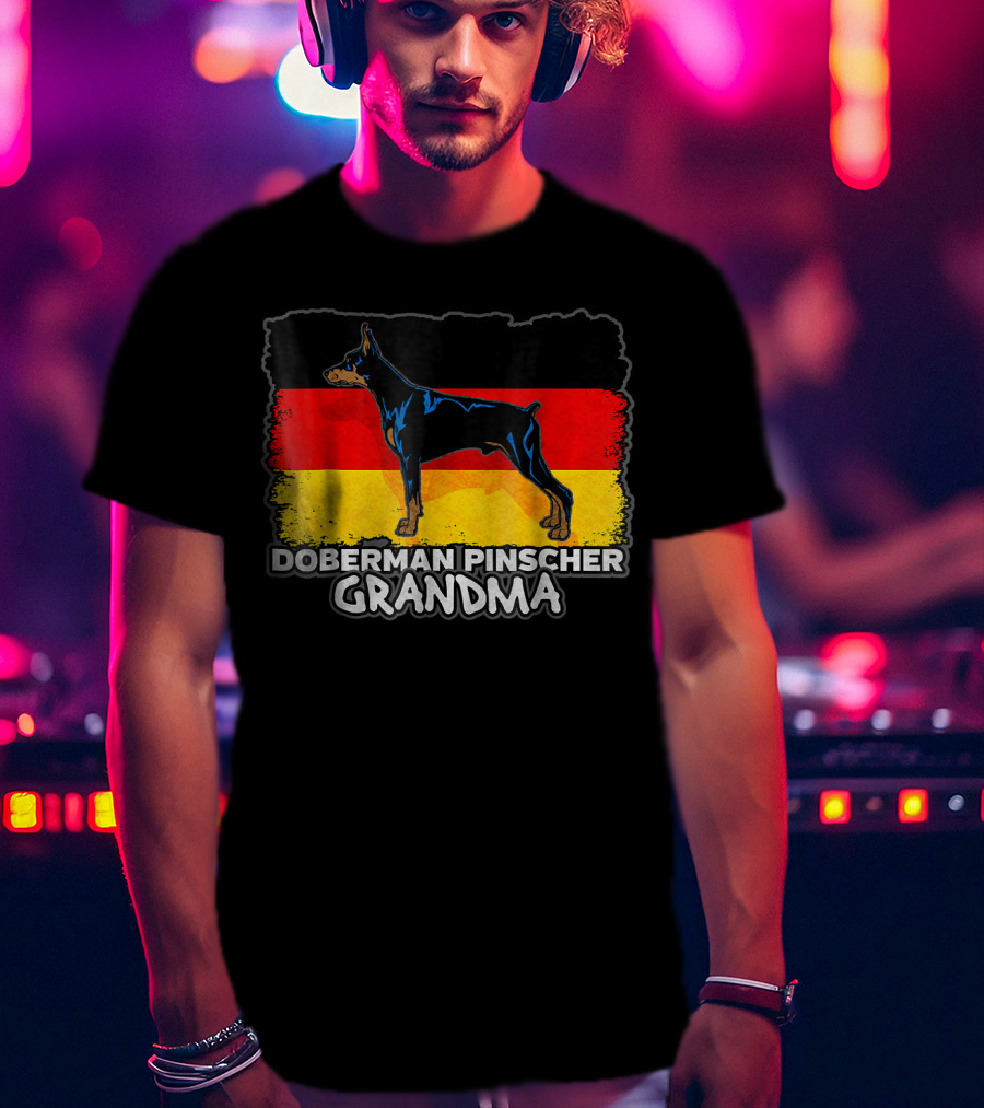 Doberman Pinscher Grandma With German Flag Background T-Shirt